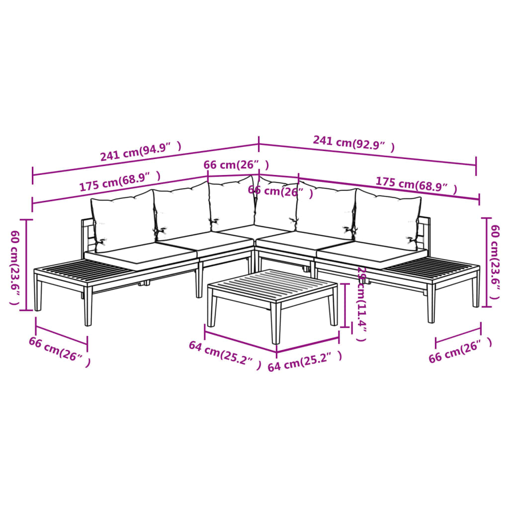 vidaXL 4 Piece Garden Lounge Set with Dark Grey Cushions Acacia Wood