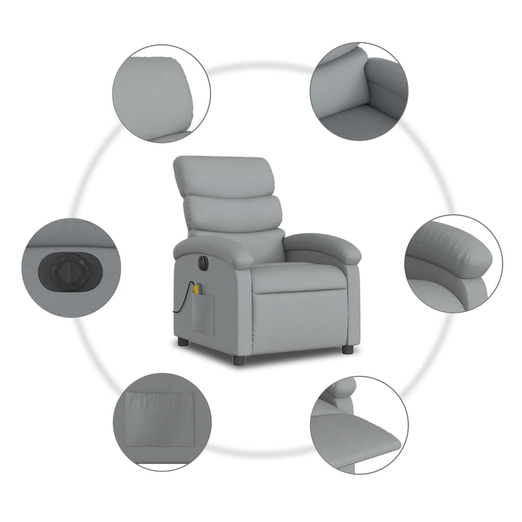 vidaXL Electric Massage Recliner Chair Light Grey Fabric