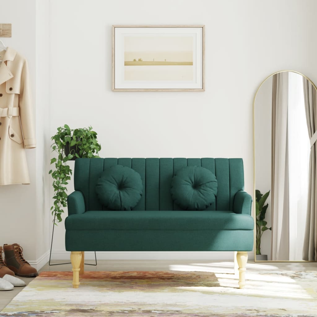 vidaXL Bench with Cushions Dark Green 113x64.5x75.5 cm Fabric