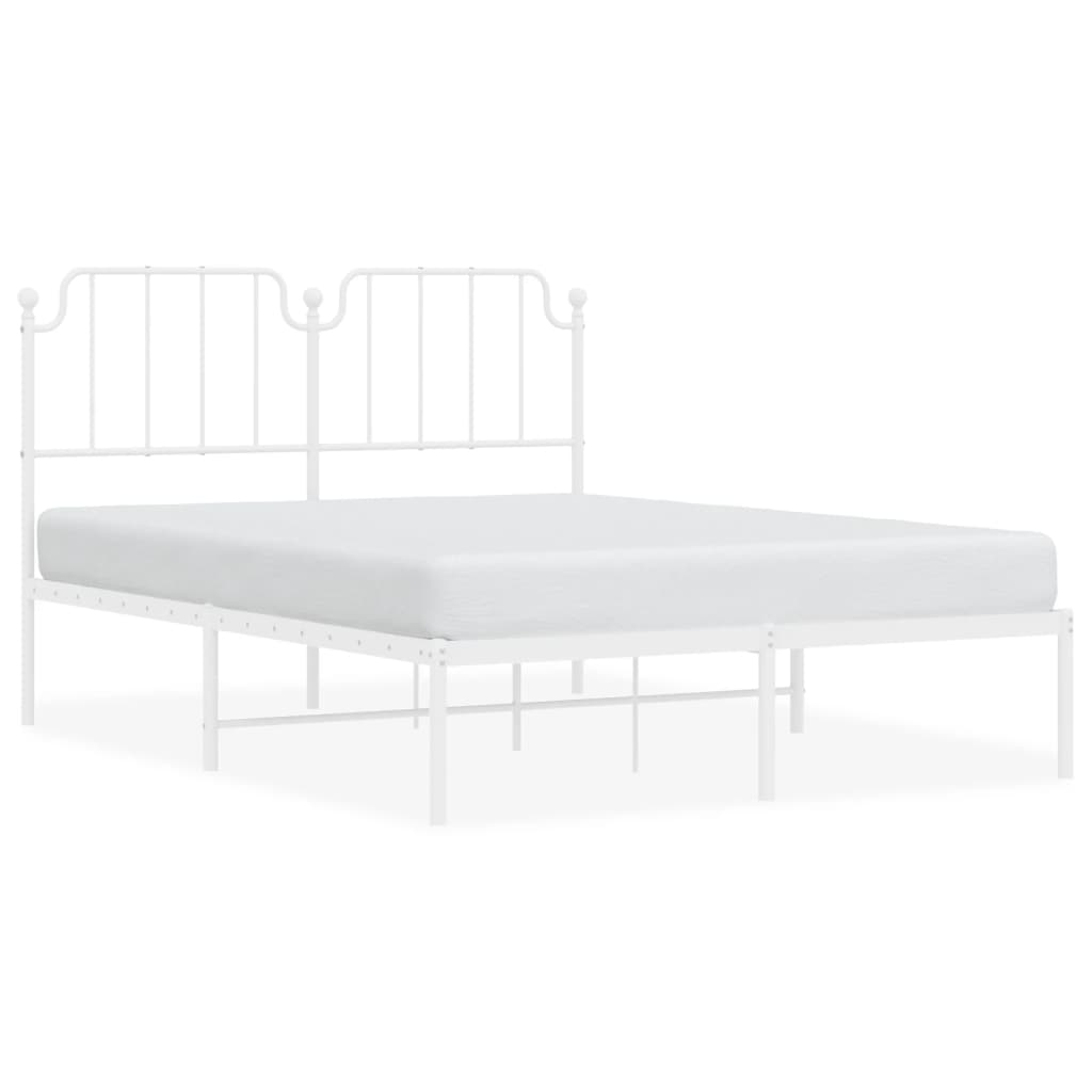 vidaXL Metal Bed Frame with Headboard White 135x190 cm Double