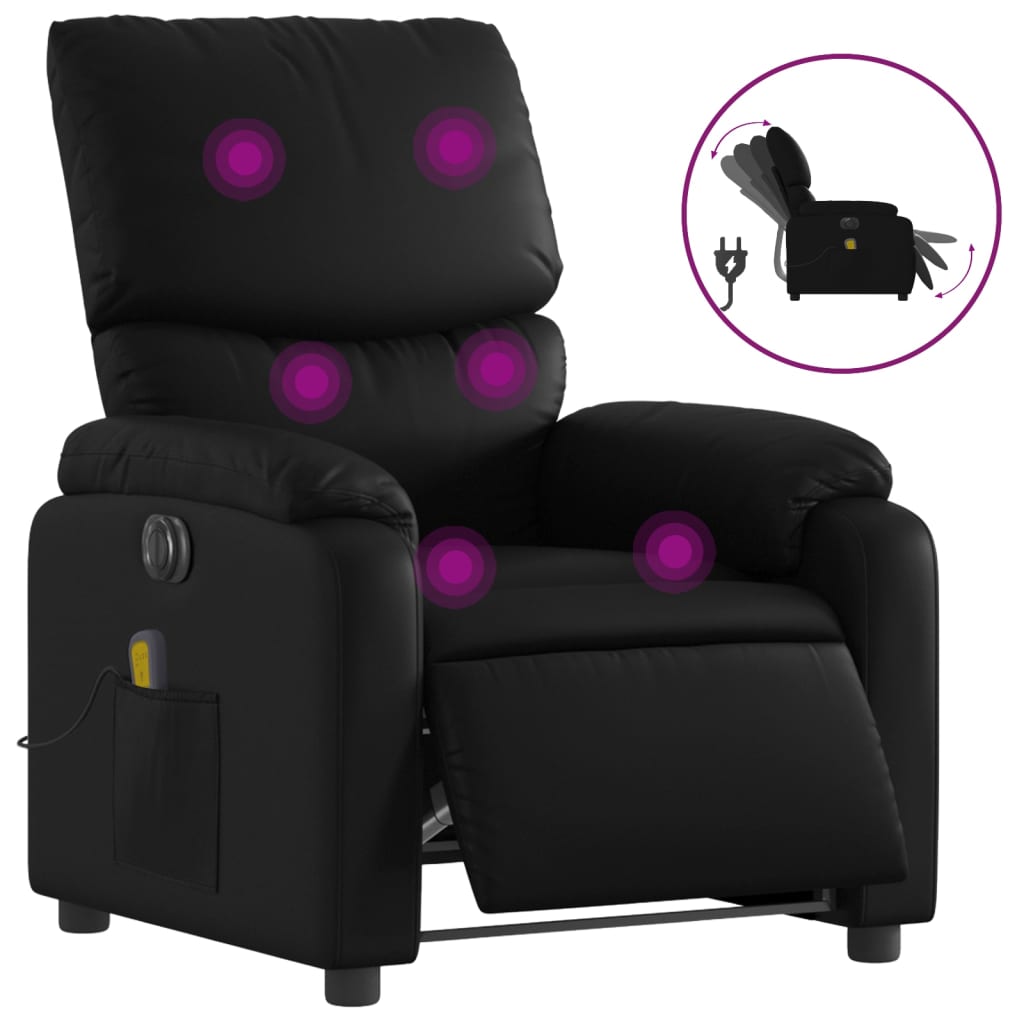 vidaXL Electric Massage Recliner Chair Black Faux Leather