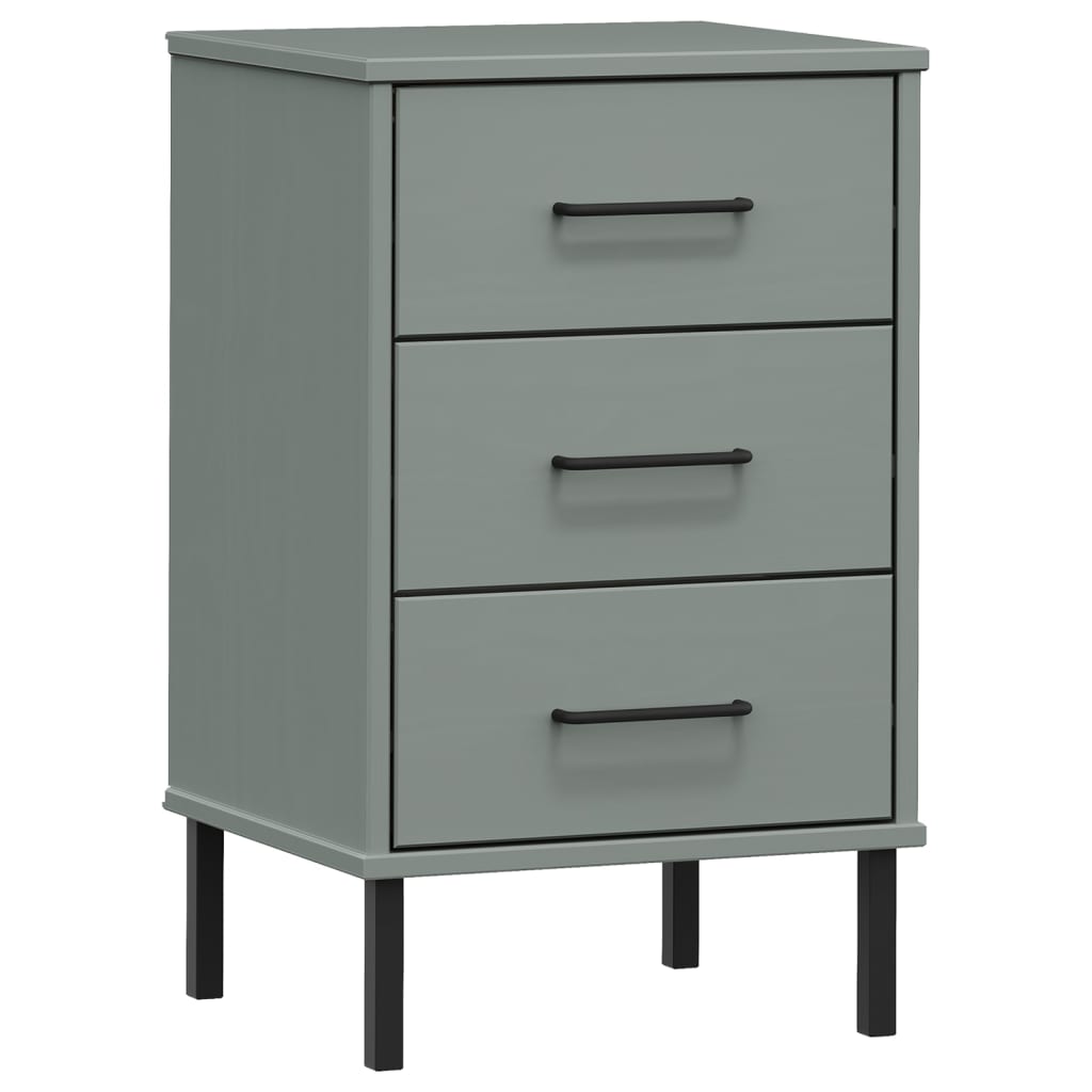 vidaXL Bedside Cabinet with Metal Legs Grey Solid Wood Pine OSLO