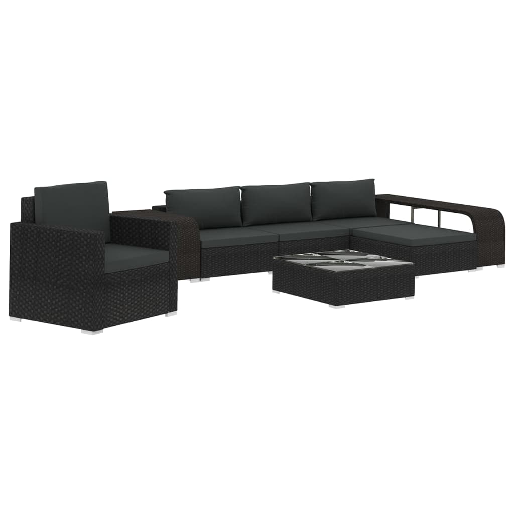 vidaXL 8 Piece Garden Lounge Set with Cushions Poly Rattan Black