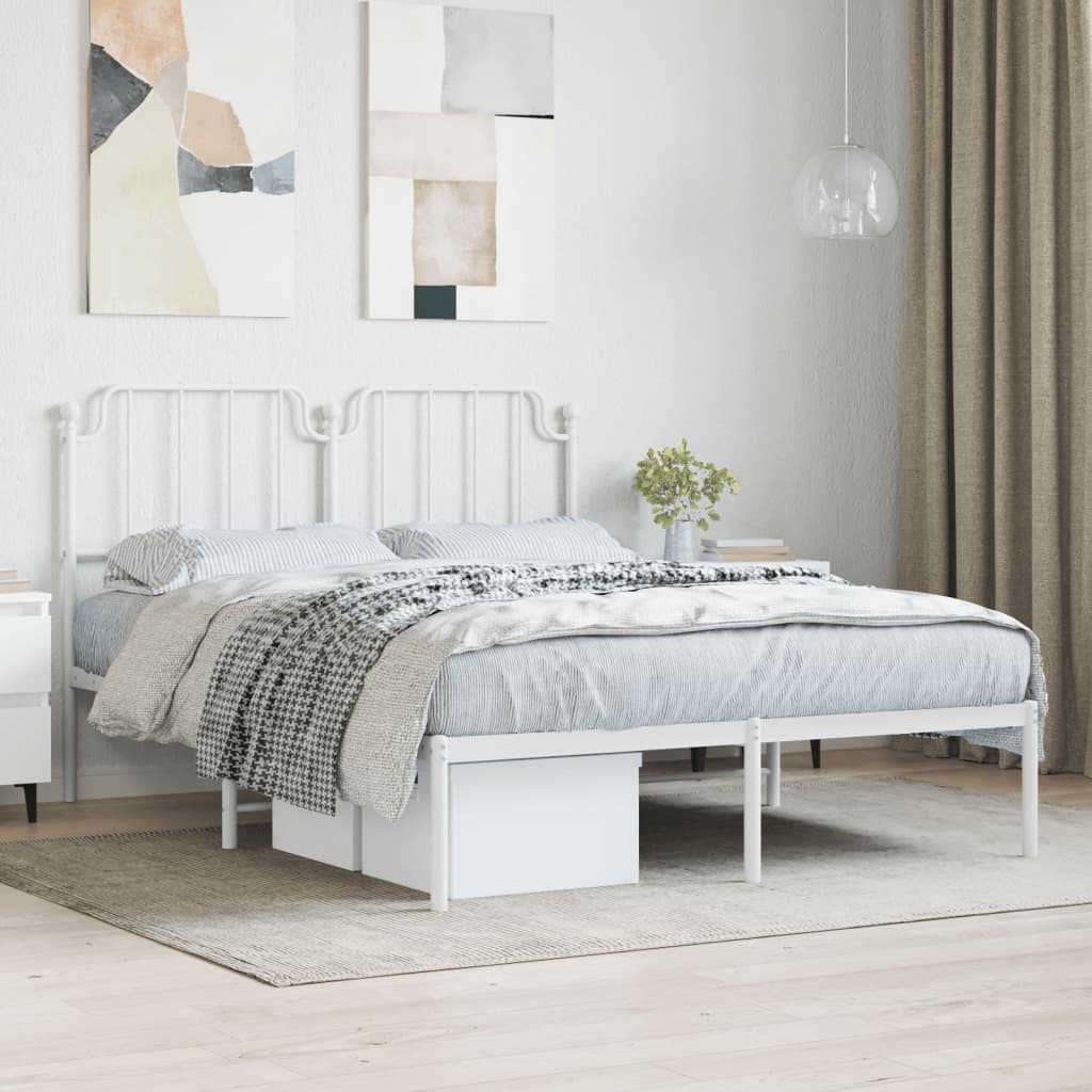 vidaXL Metal Bed Frame without Mattress with Headboard White 150x200 cm King Size