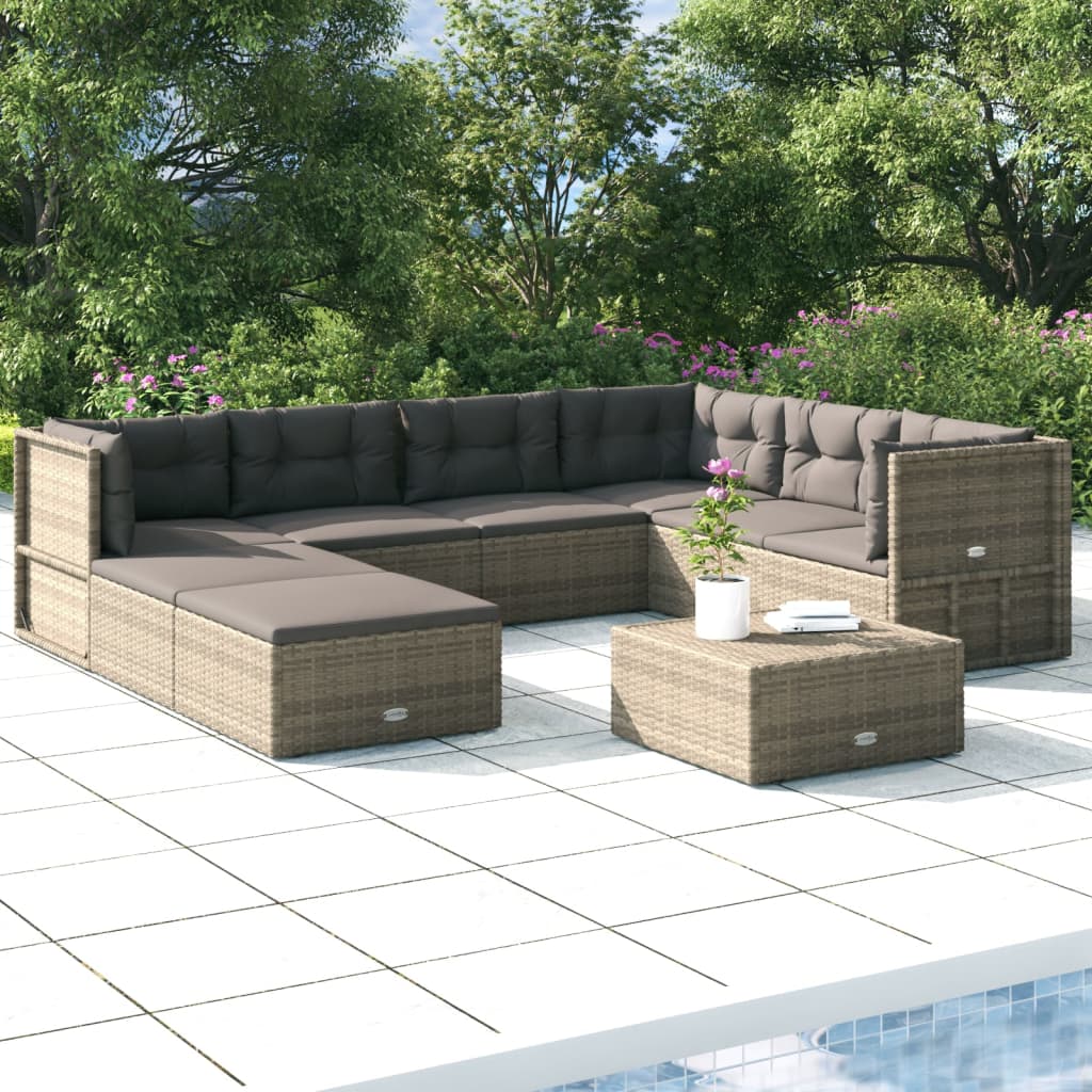 vidaXL 8 Piece Garden Lounge Set with Cushions Grey Poly Rattan