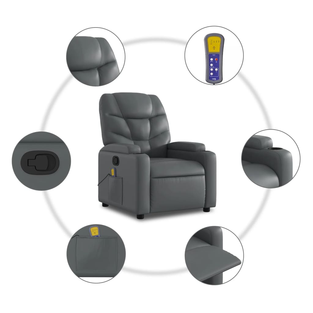 vidaXL Massage Recliner Chair Grey Faux Leather