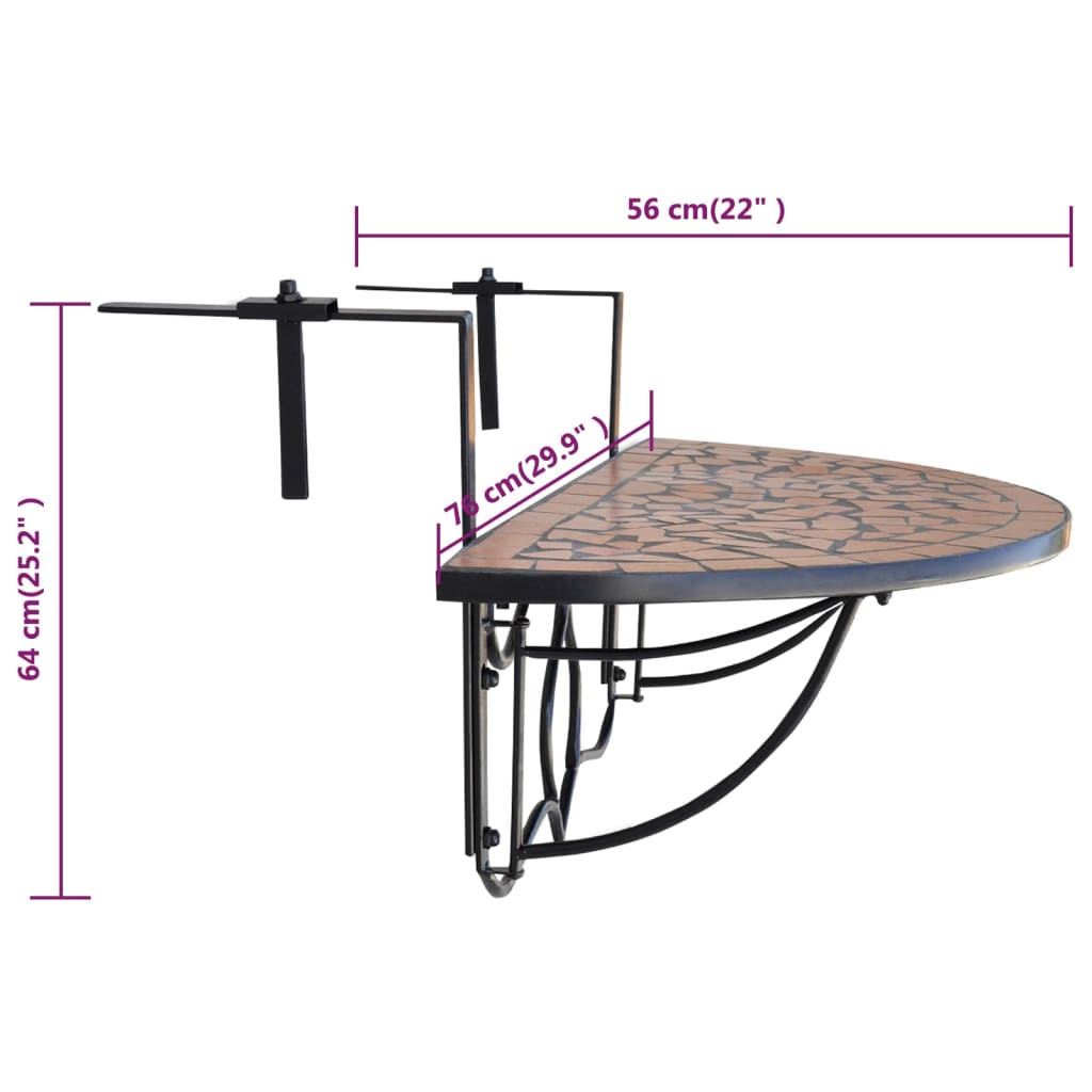 vidaXL Hanging Balcony Table Terracotta Mosaic