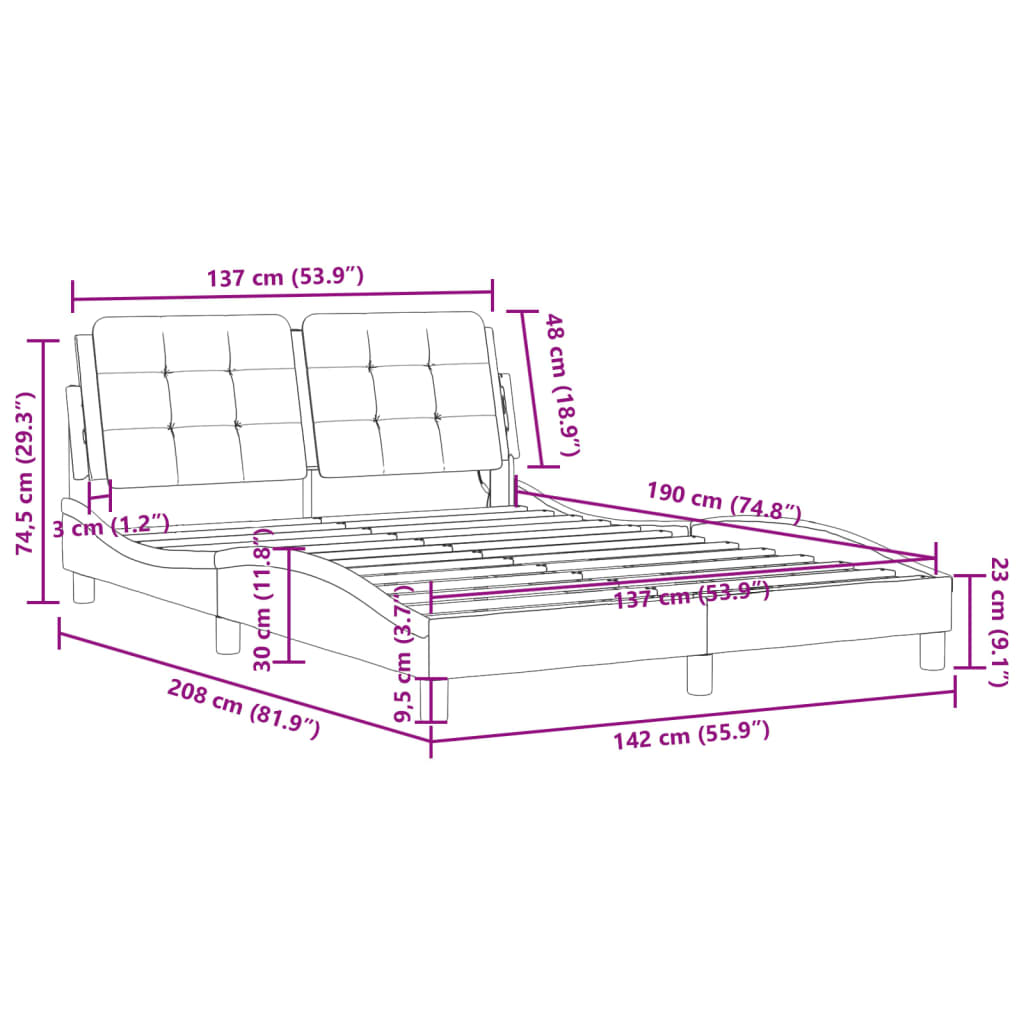 vidaXL Bed Frame without Mattress Black 137x187 cm Double Faux Leather