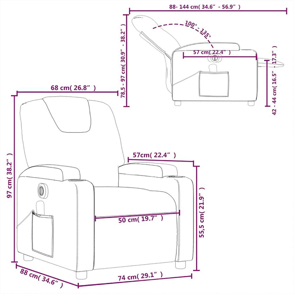 vidaXL Electric Massage Recliner Chair Dark Grey Fabric