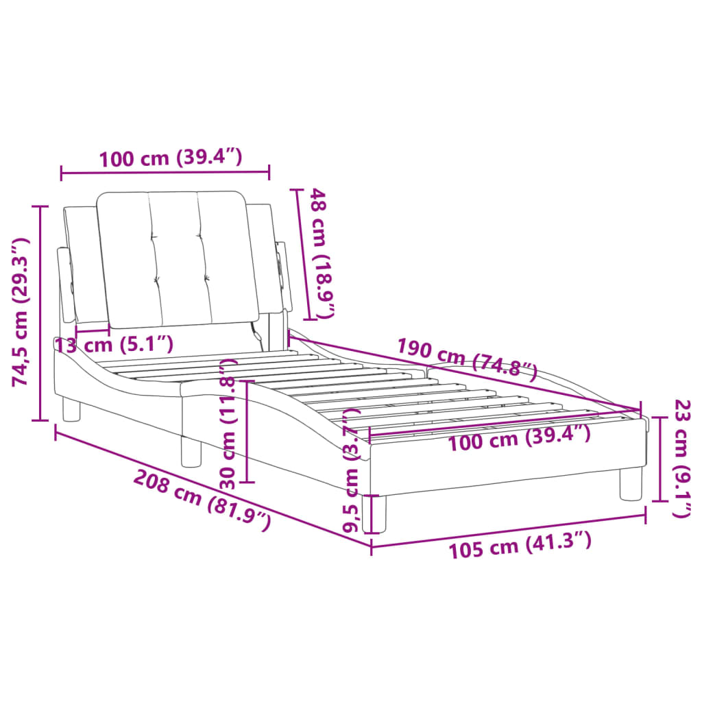 vidaXL Bed Frame with LED without Mattress White 100x190 cm