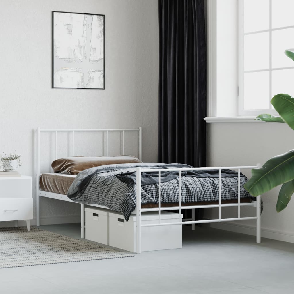 vidaXL Metal Bed Frame without Mattress with Footboard White 100x190 cm