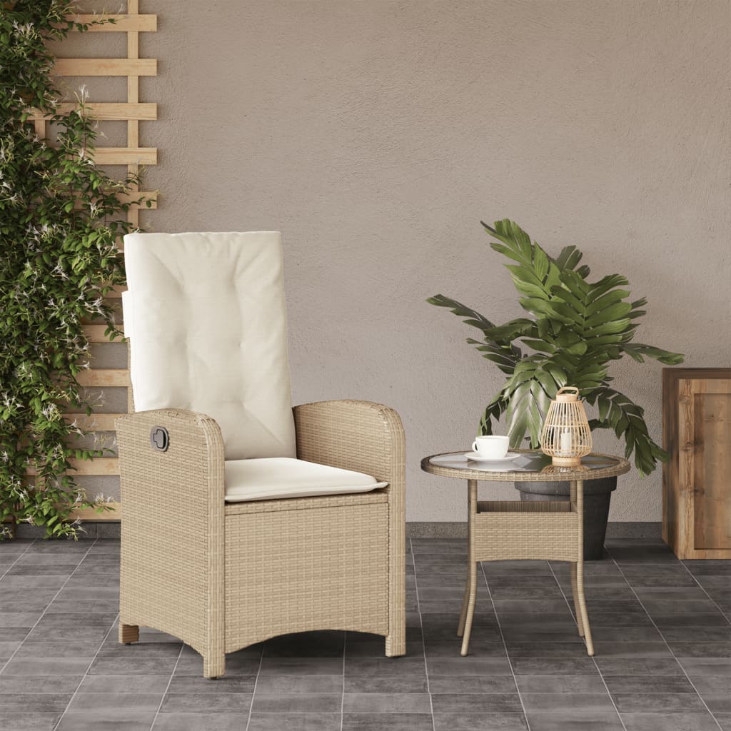 vidaXL Reclining Garden Chair with Cushions Beige Poly Rattan