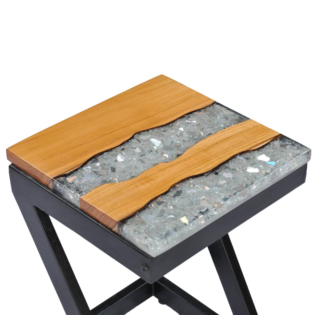 vidaXL Coffee Table 30x30x50 cm Solid Teak Wood and Polyresin