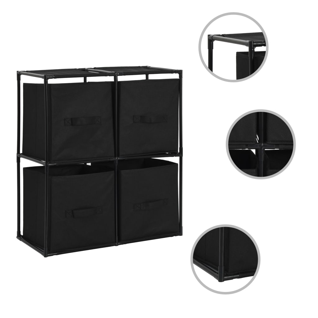 vidaXL Storage Cabinet with 4 Fabric Baskets Black 63x30x71 cm Steel