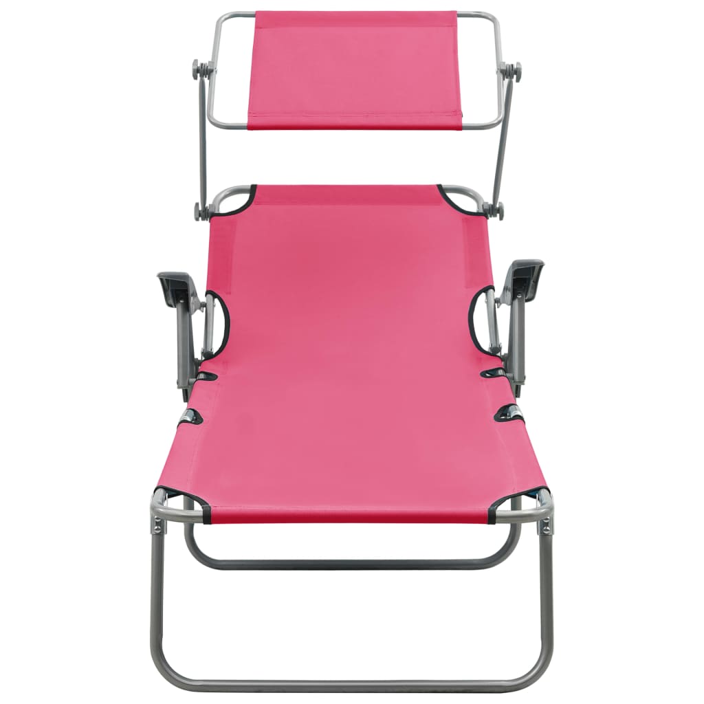 vidaXL Sun Lounger with Canopy Steel Pink