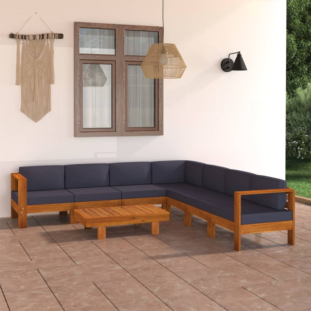 vidaXL 8 Piece Garden Lounge Set with Dark Grey Cushions Acacia Wood