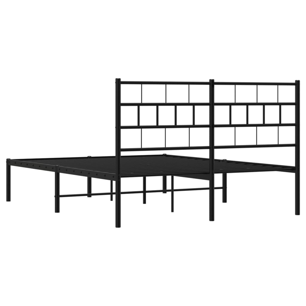 vidaXL Metal Bed Frame without Mattress with Headboard Black 135x190 cm Double