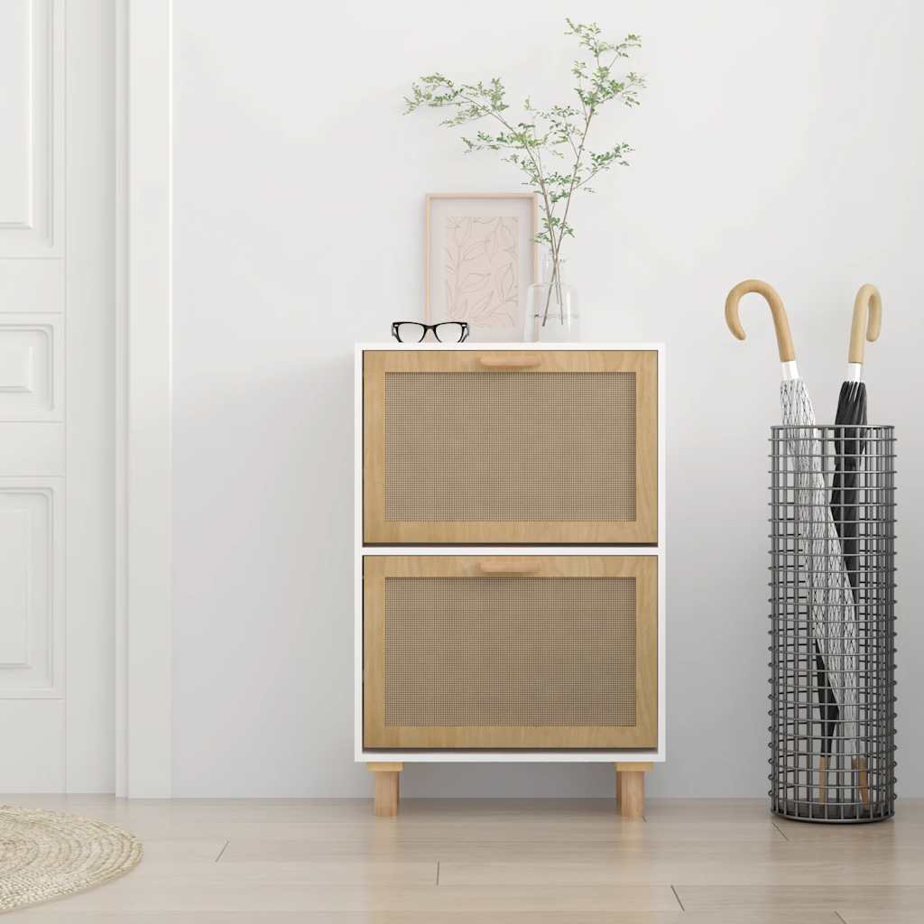 vidaXL Shoe Cabinet White 52x25x80 cm Engineered Wood&Natural Rattan