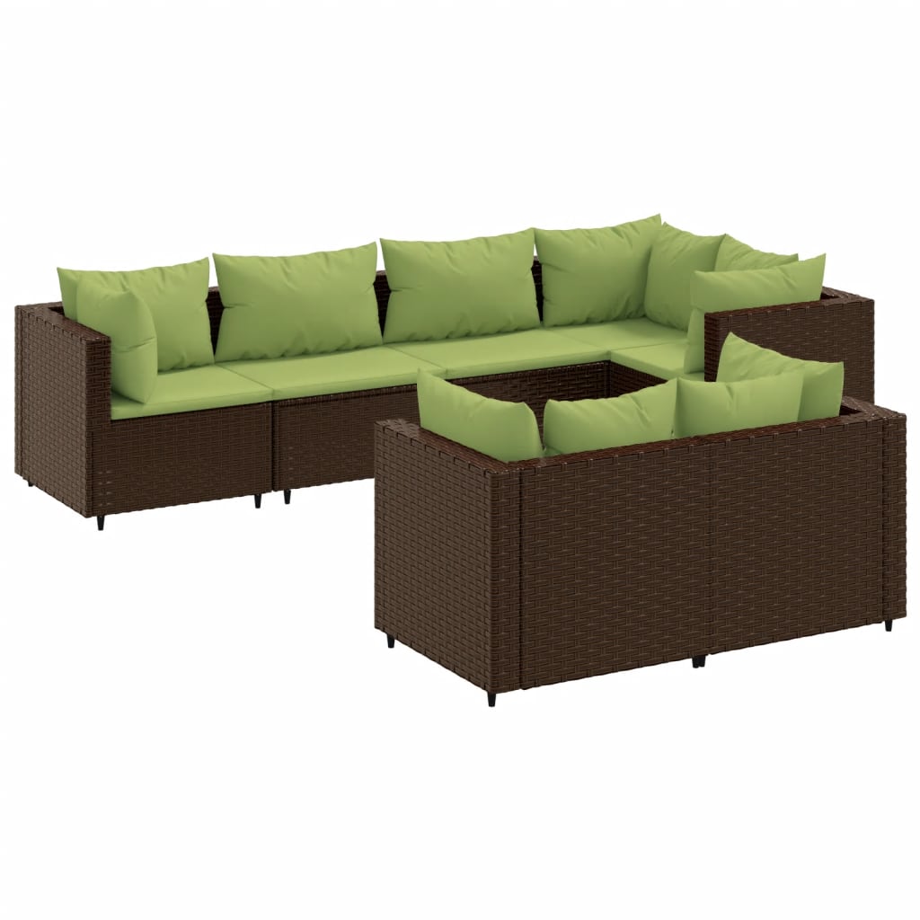 vidaXL 7 Piece Garden Lounge Set with Cushions Brown Poly Rattan