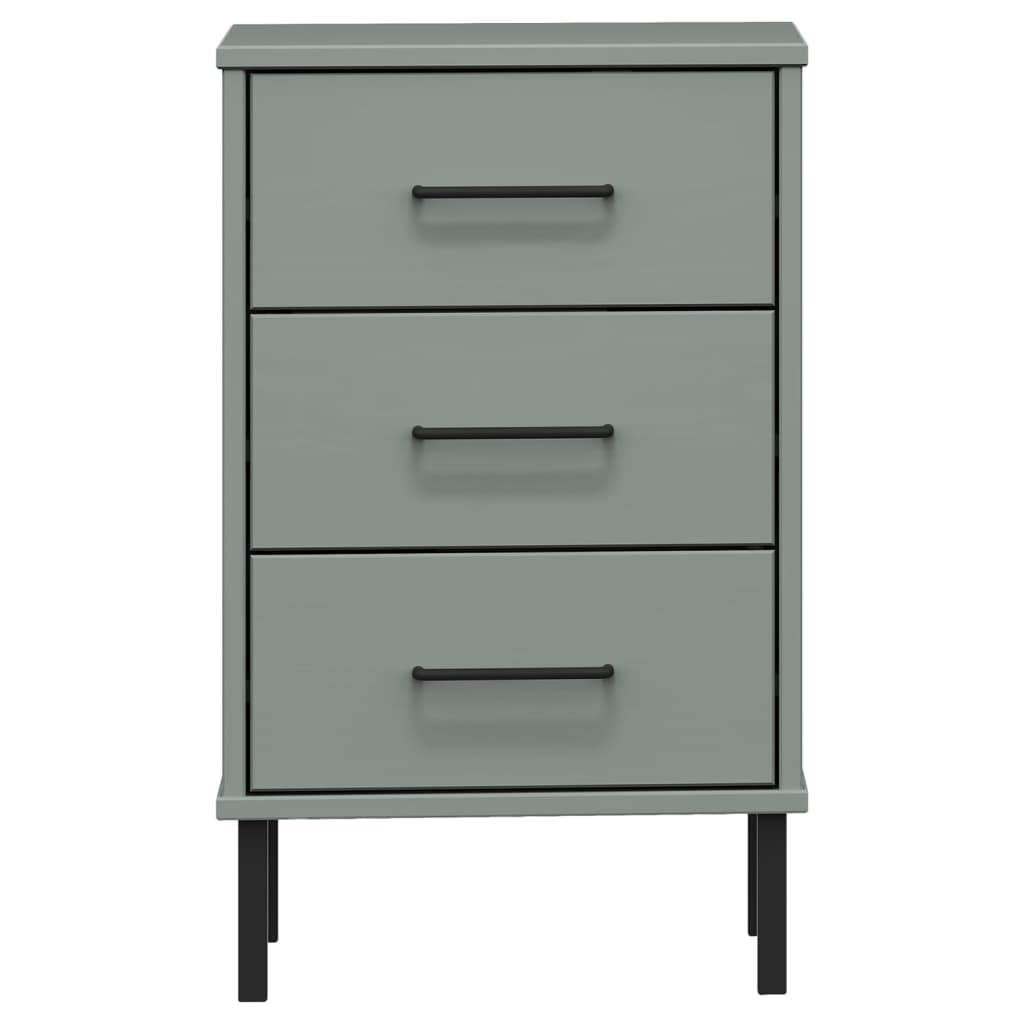 vidaXL Bedside Cabinet with Metal Legs Grey Solid Wood Pine OSLO