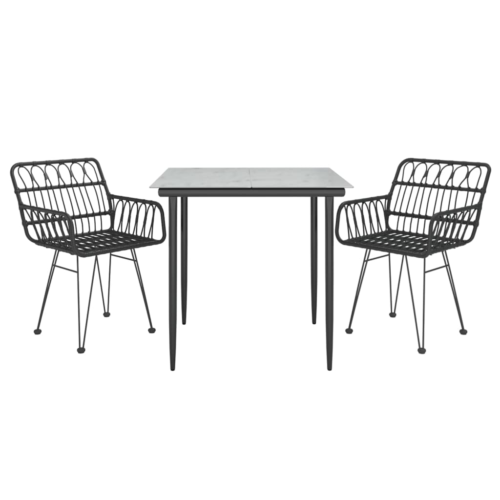 vidaXL 3 Piece Garden Dining Set Black Poly Rattan