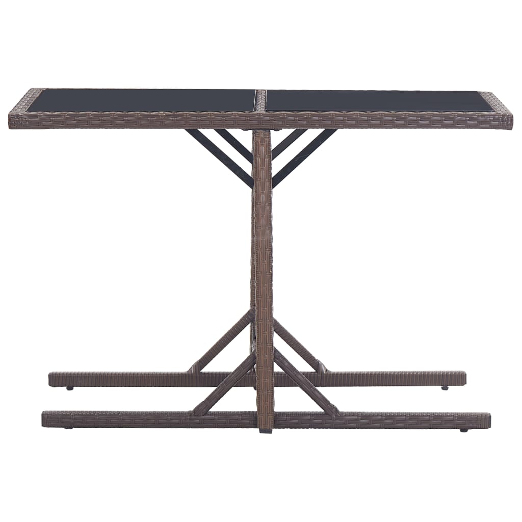 vidaXL Garden Table Brown 110x53x72 cm Glass and Poly Rattan