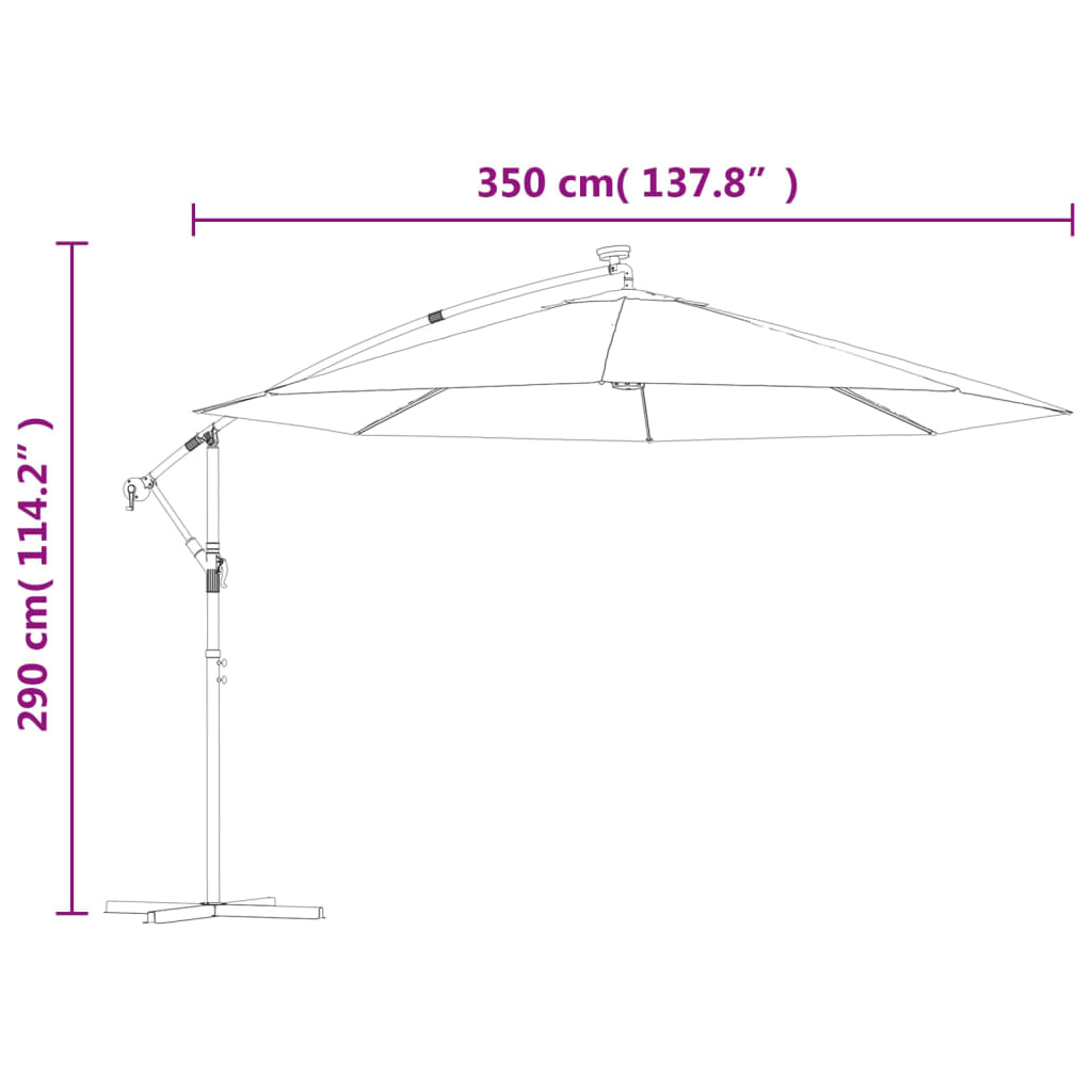 vidaXL Cantilever Garden Parasol with LED Lights and Metal Pole 350 cm Sand