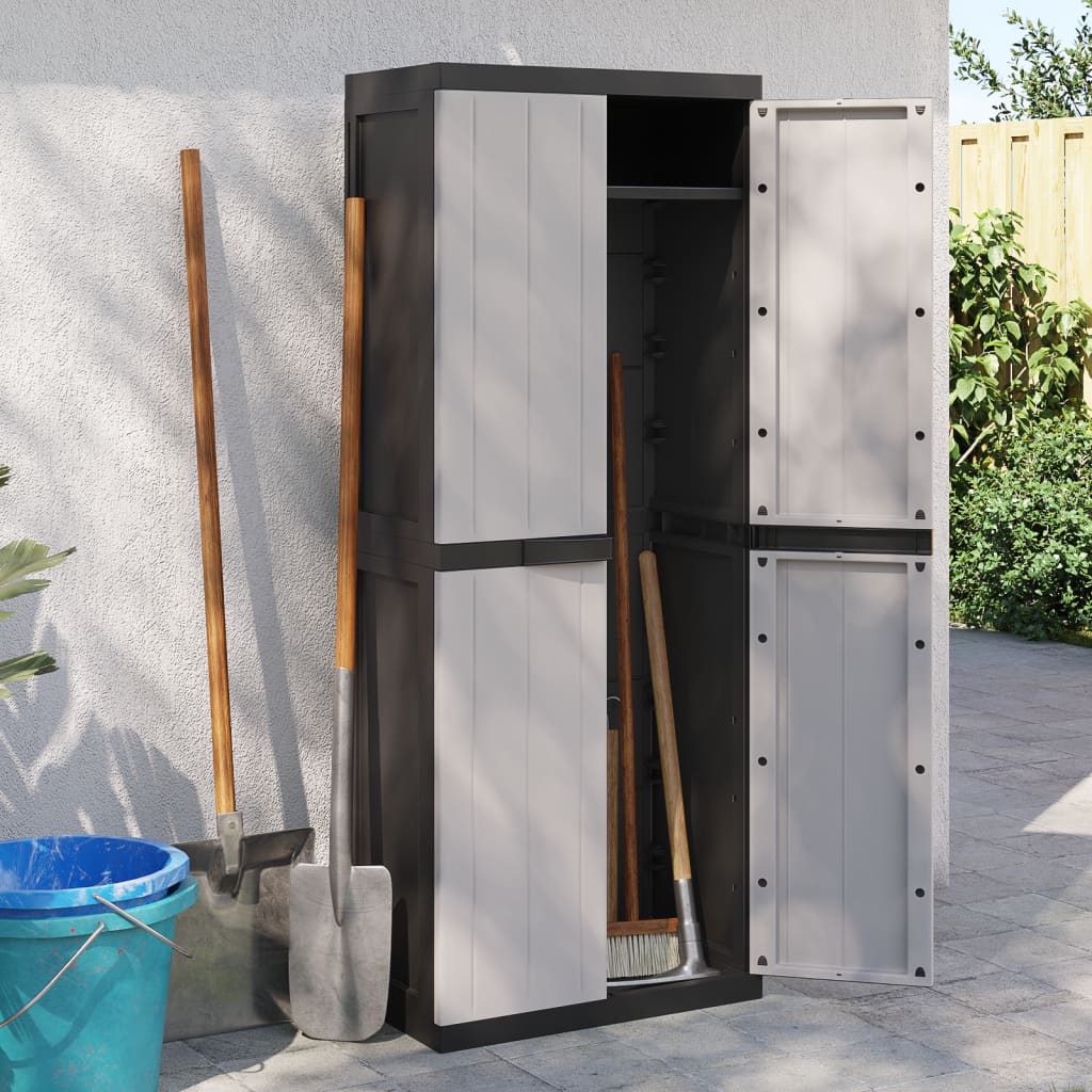 vidaXL Outdoor Storage Cabinet Grey and Black 65x37x165 cm PP