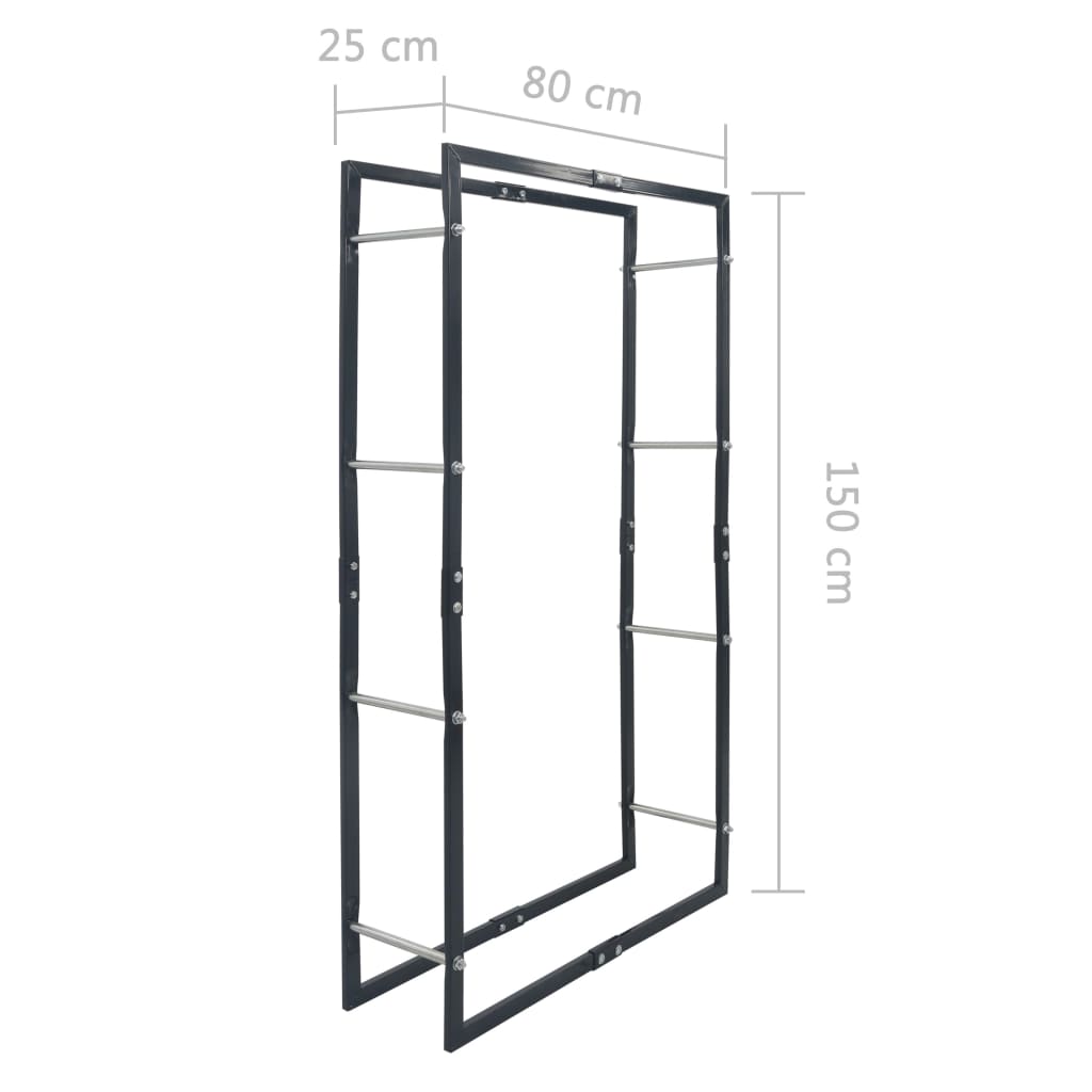 vidaXL Firewood Rack Black 80x25x150 cm Steel