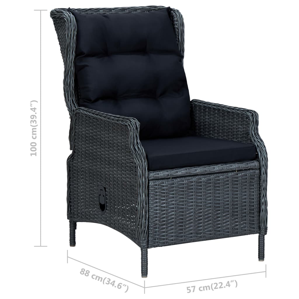 vidaXL 3 Piece Garden Lounge Set with Cushions Poly Rattan Dark Grey