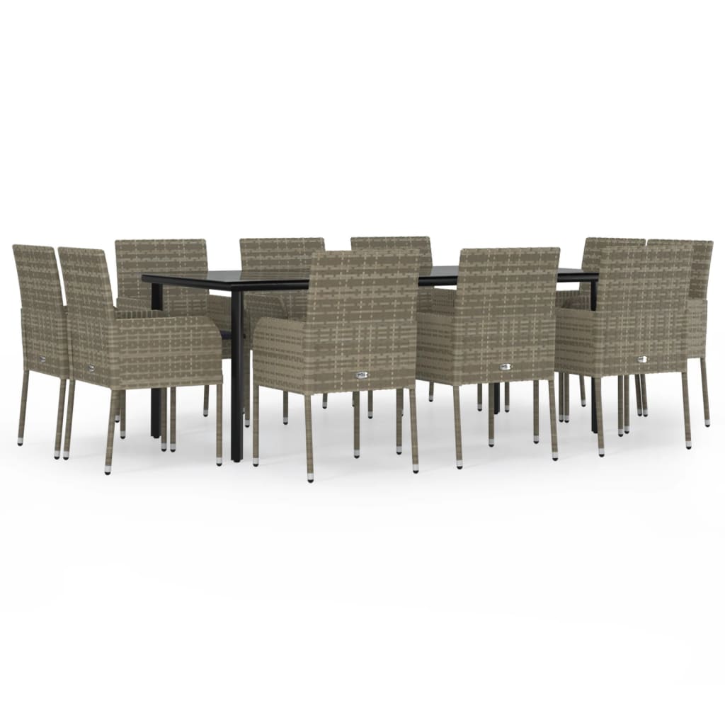 vidaXL 11 Piece Garden Dining Set with Cushions Black and Grey Poly Rattan