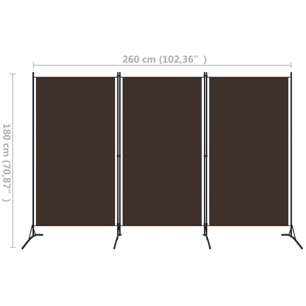 vidaXL 3-Panel Room Divider Brown 260x180 cm