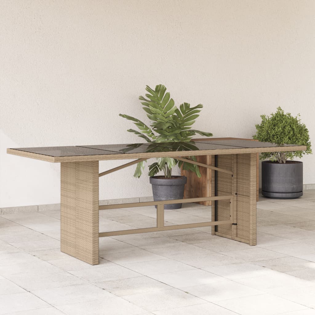vidaXL Garden Table with Glass Top Beige 190x80x74 cm Poly Rattan