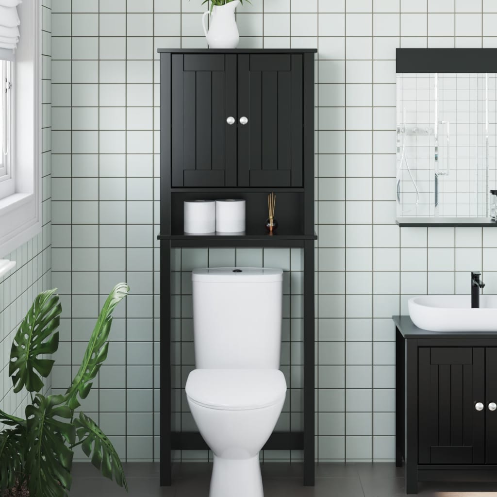 vidaXL Over-the-Toilet Storage BERG Black 60x27x164.5 cm Solid Wood