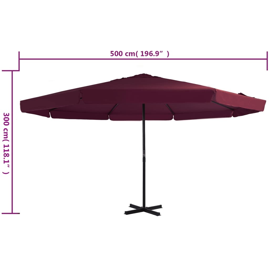 vidaXL Garden Parasol with Aluminium Pole 500 cm Bordeaux Red