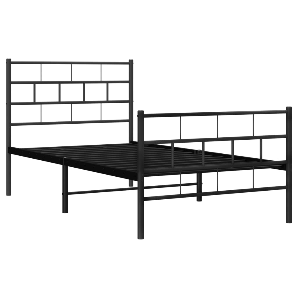 vidaXL Metal Bed Frame without Mattress with Footboard Black 100x190 cm