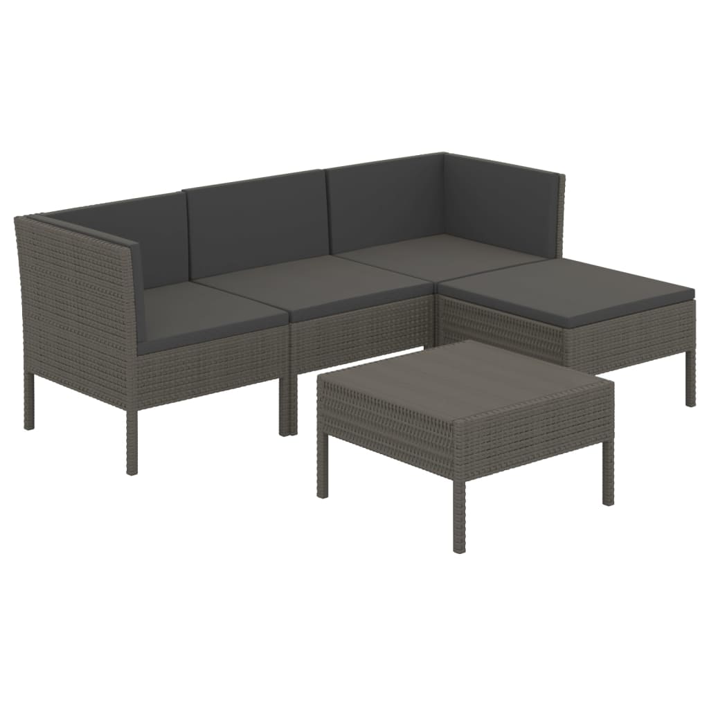 vidaXL 5 Piece Garden Lounge Set with Cushions Poly Rattan Grey