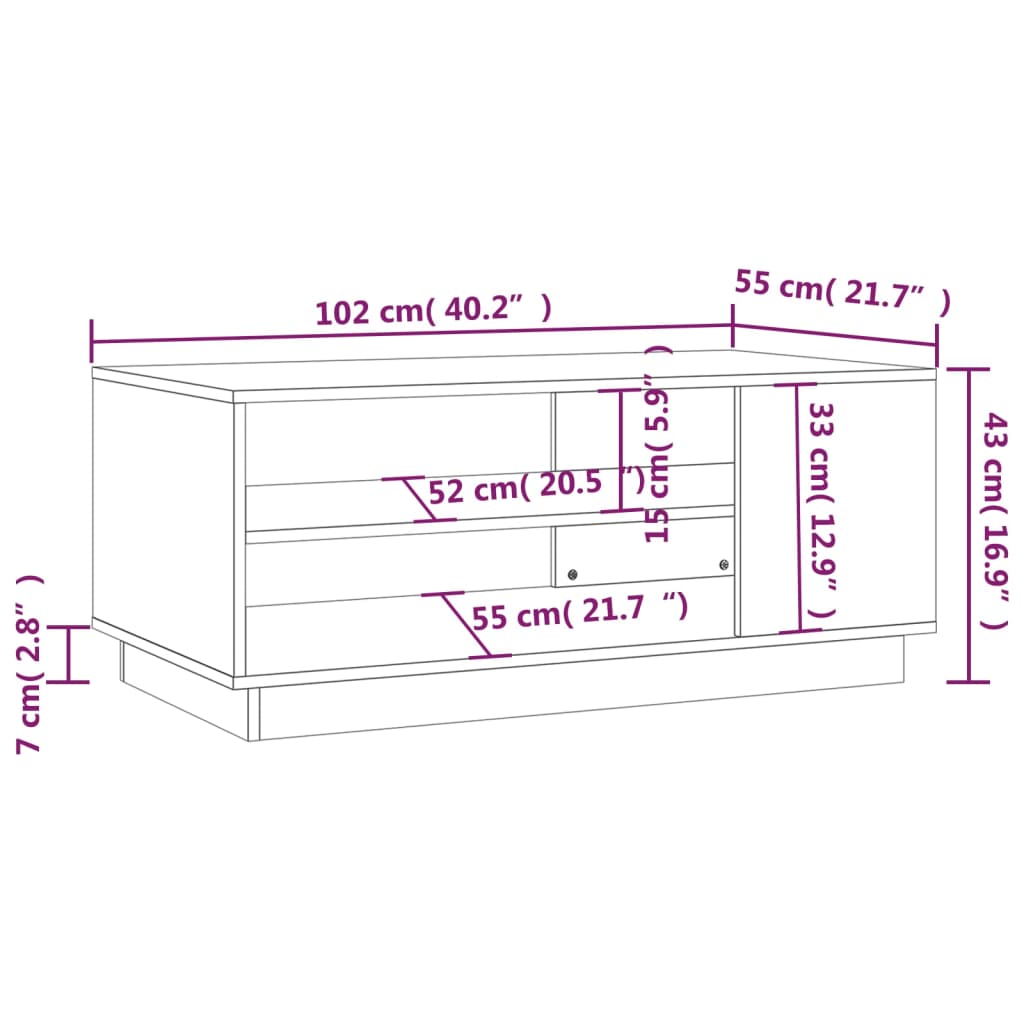 vidaXL Coffee Table Smoked Oak 102x55x43 cm Engineered Wood