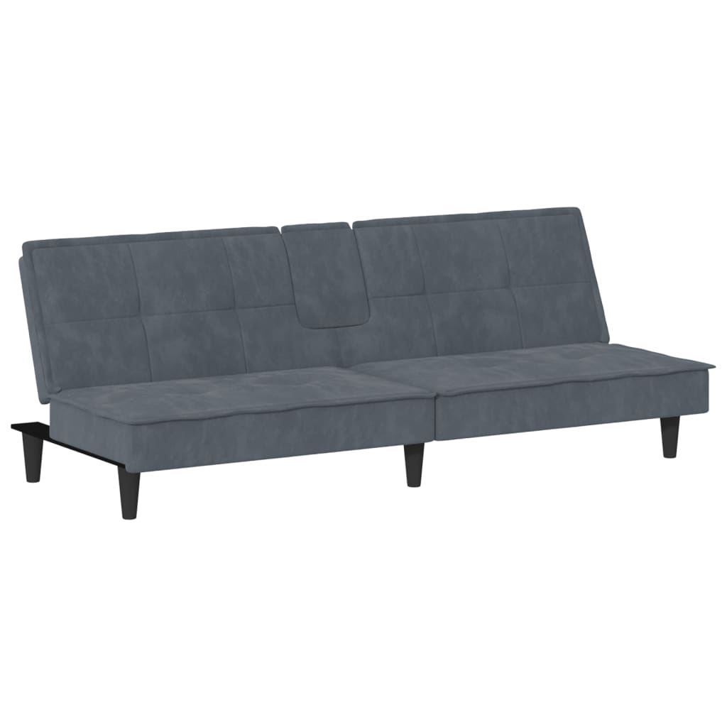 vidaXL Sofa Bed with Cup Holders Dark Grey Velvet