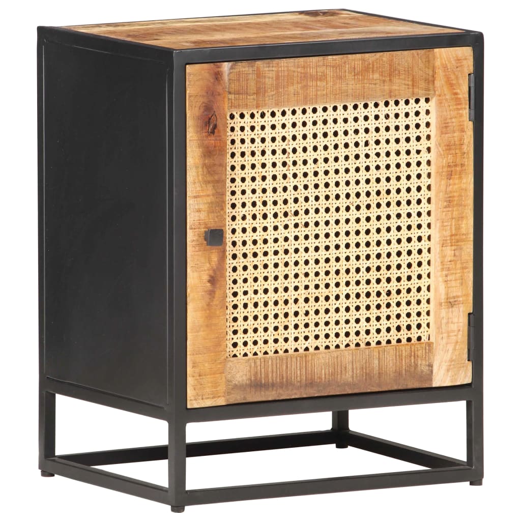 vidaXL Bedside Cabinet 40x30x50 cm Rough Mango Wood and Natural Cane