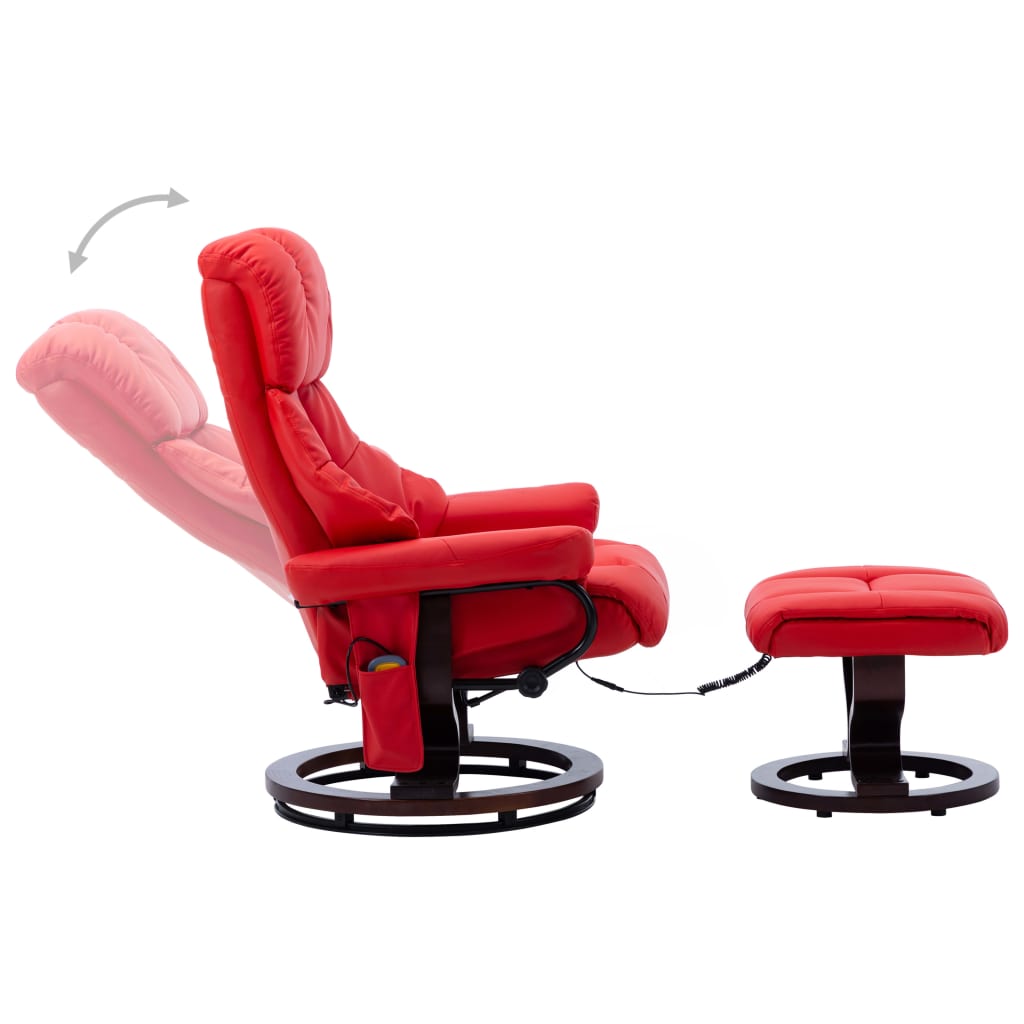 vidaXL Massage Reclining Chair Red Faux Leather and Bentwood