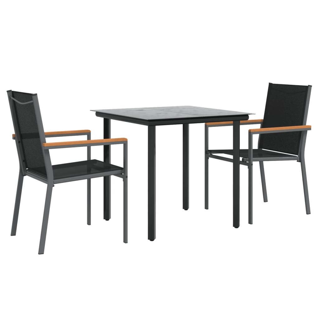 vidaXL 3 Piece Garden Dining Set Black Textilene and Steel