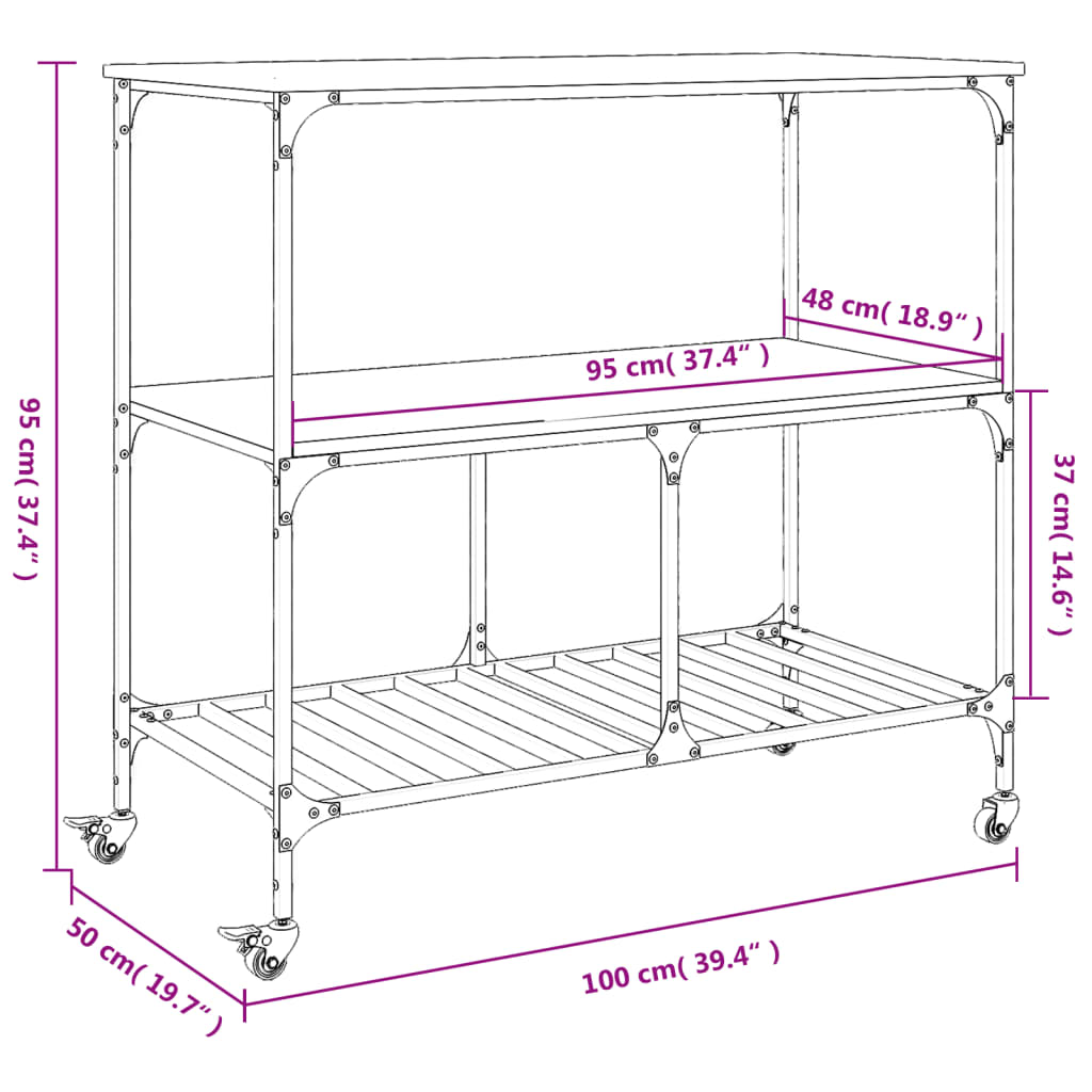 vidaXL Kitchen Trolley Smoked Oak 100x50x95 cm Engineered Wood