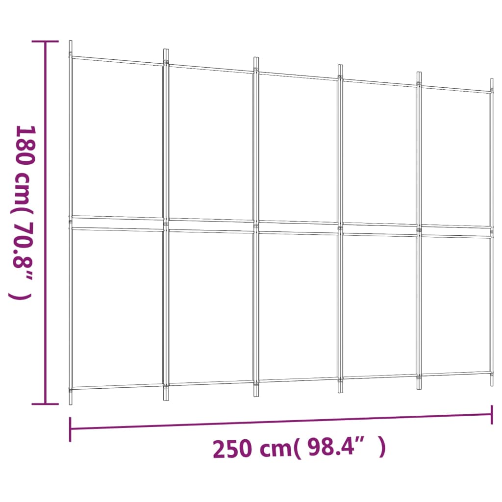 vidaXL 5-Panel Room Divider Brown 250x180 cm Fabric