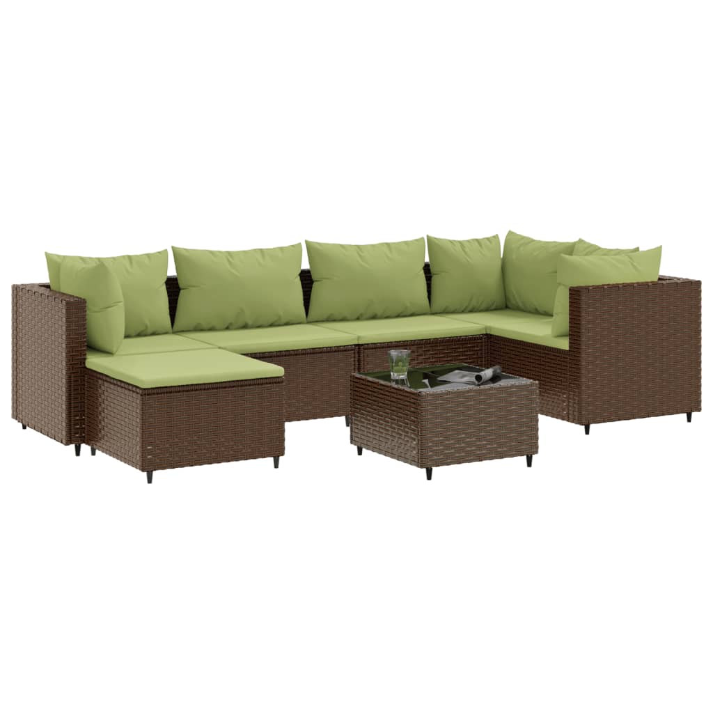 vidaXL 7 Piece Garden Lounge Set with Cushions Brown Poly Rattan