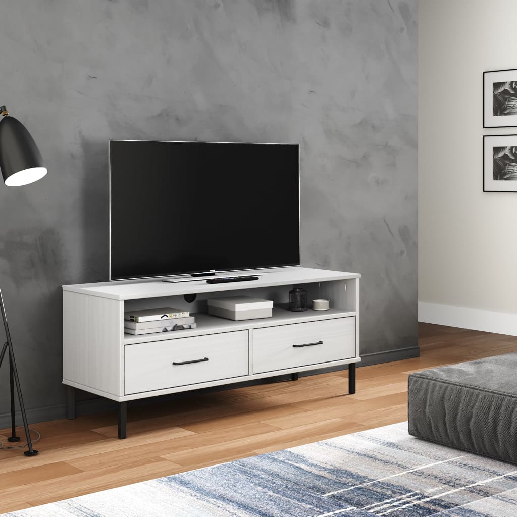 vidaXL TV Cabinet with Metal Legs White Solid Wood Pine OSLO