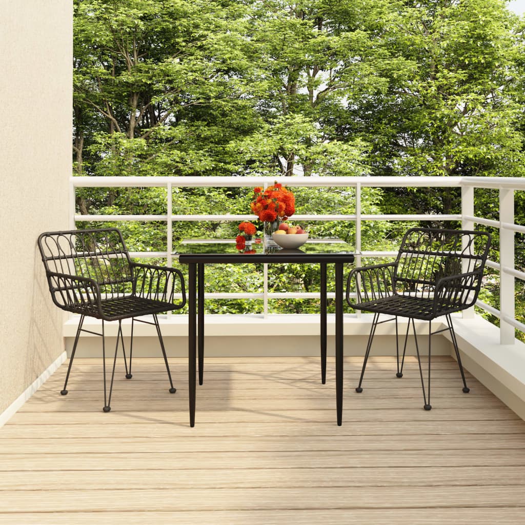 vidaXL 3 Piece Garden Dining Set Black Poly Rattan