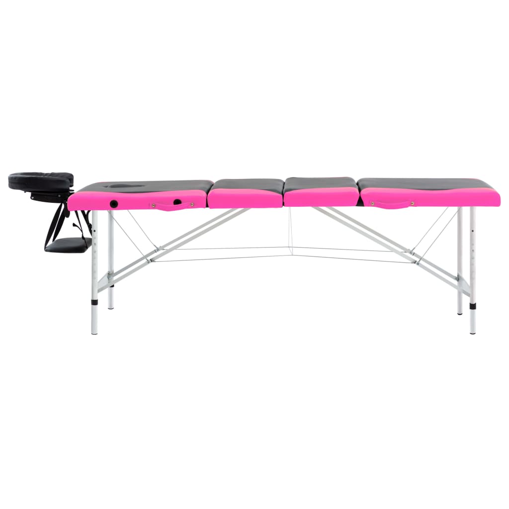 vidaXL 4-Zone Foldable Massage Table Aluminium Black and Pink