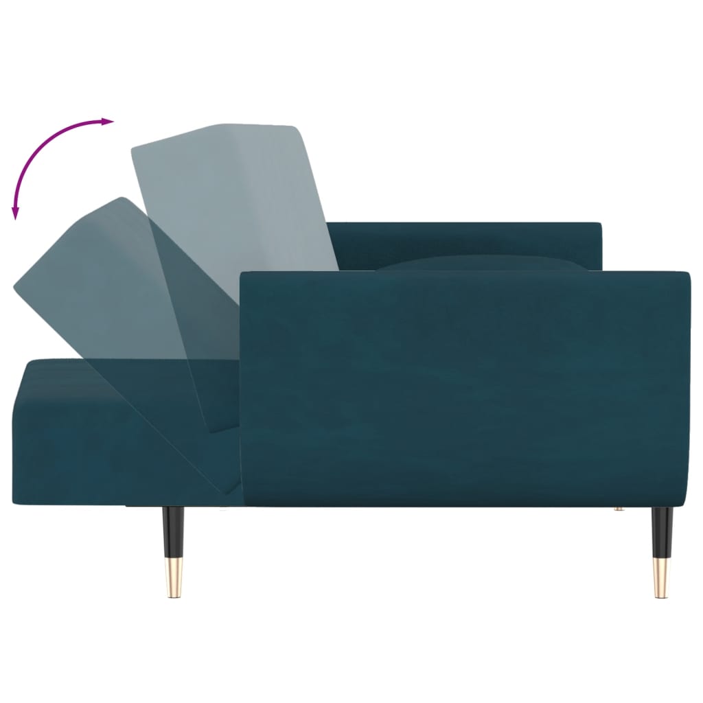 vidaXL 2-Seater Sofa Bed with Two Pillows Blue Velvet