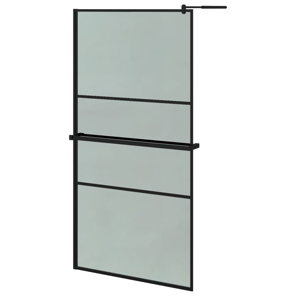 vidaXL Walk-in Shower Wall with Shelf Black 100x195 cm ESG Glass&Aluminium